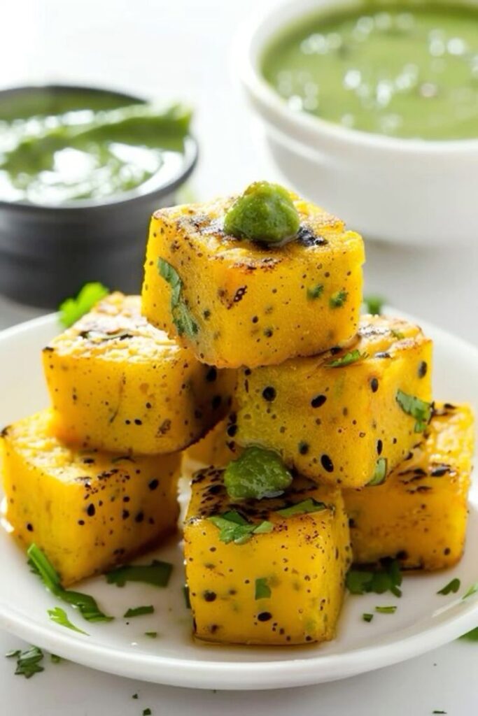 dhokla with mint chutney